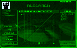 486744-syndicate-amiga-cd32-screenshot-i-m-researching-new-weapons Ecran de la phase de recherche du jeu