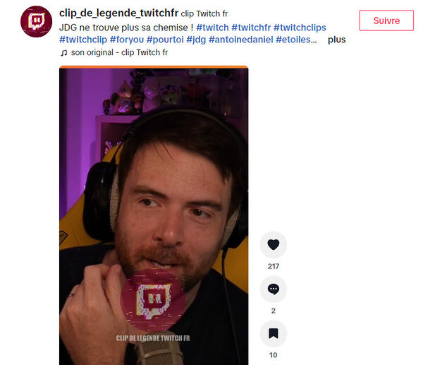 Extrait de vidéo twitch du joueur du grenier repris sur tiktok