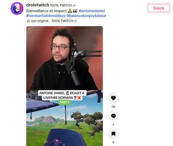 clip antoine daniel repris de twitch et posté sur tiktok